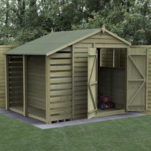 4Life Overlap Pressure Treated 6 x 8 Apex Double Door Shed With Lean-To